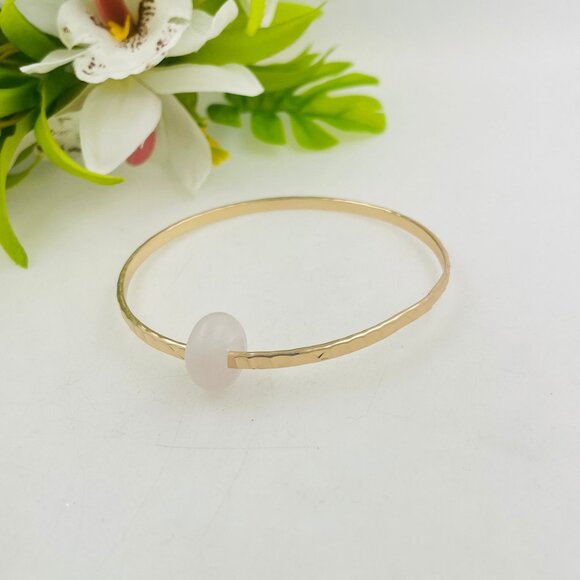 Authentic Pink and White Jade Donut Bangle Bracelets - White Jade - Pink Jade - Picture 4 of 7